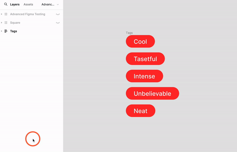 This is a GIF of the Figma keyboard shortcut for moving a selection from a parent to child layer.