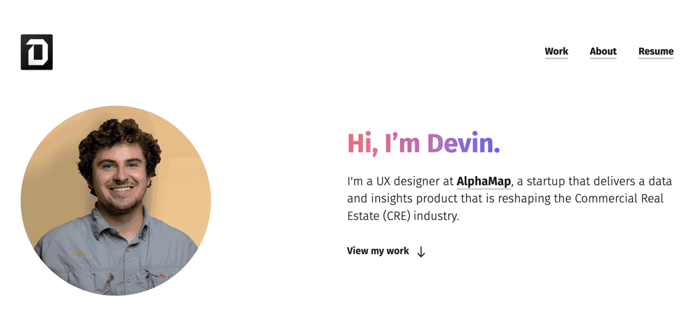 This is a GIF of a UX design portfolio.