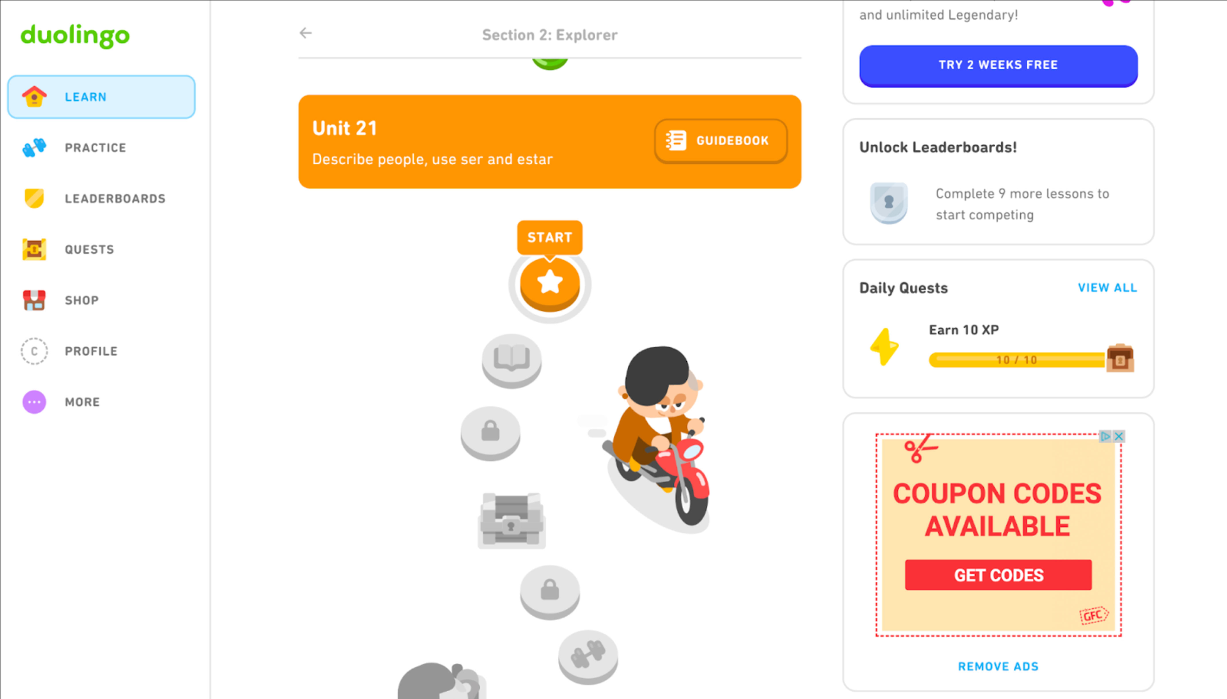 This is a screenshot of Duolingo.