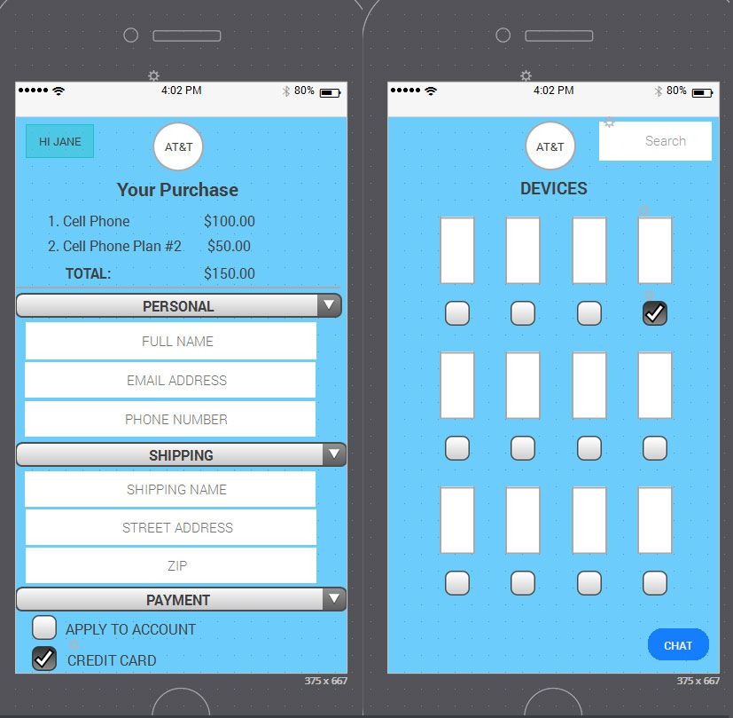 Screens from a UX design project.