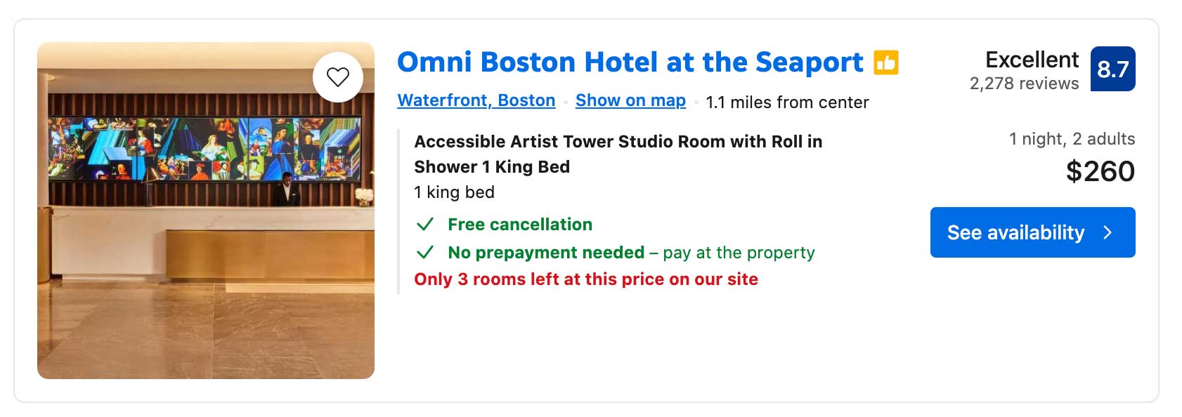 This is a screenshot of Booking.com's interface.