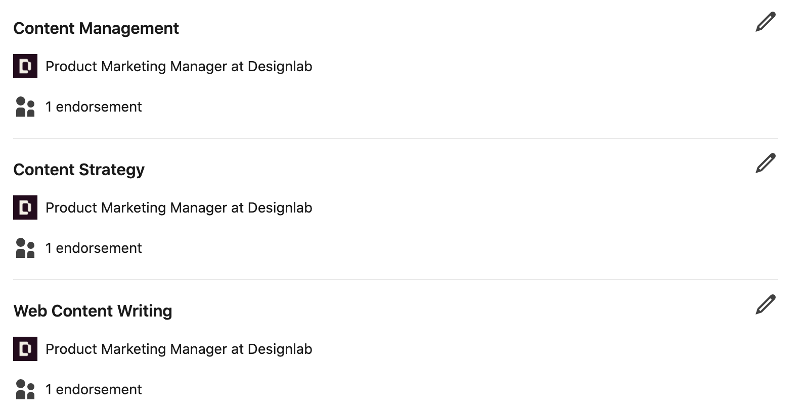 This is a screen shot of endorsements on LinkedIn.