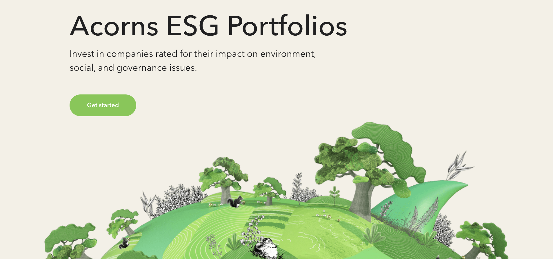 Screenshot of Acorns ESG landing page.